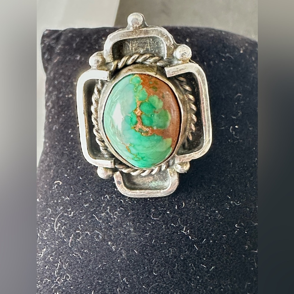 Sterling Silver Turquoise Statement Ring - Green & Brown